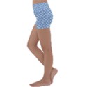 Faded Blue White Floral Print Kids  Lightweight Velour Yoga Shorts View2