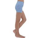 Faded Blue White Floral Print Kids  Lightweight Velour Yoga Shorts View3