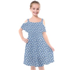 Faded Blue White Floral Print Kids  Cut Out Shoulders Chiffon Dress by SpinnyChairDesigns