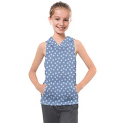 Faded Blue White Floral Print Kids  Sleeveless Hoodie by SpinnyChairDesigns