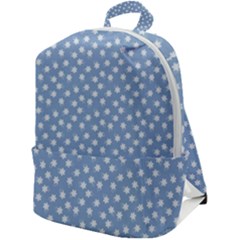 Faded Blue White Floral Print Zip Up Backpack by SpinnyChairDesigns