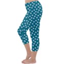 Teal White Floral Print Capri Winter Leggings  View2