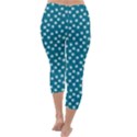 Teal White Floral Print Capri Winter Leggings  View4