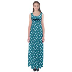 Teal White Floral Print Empire Waist Maxi Dress