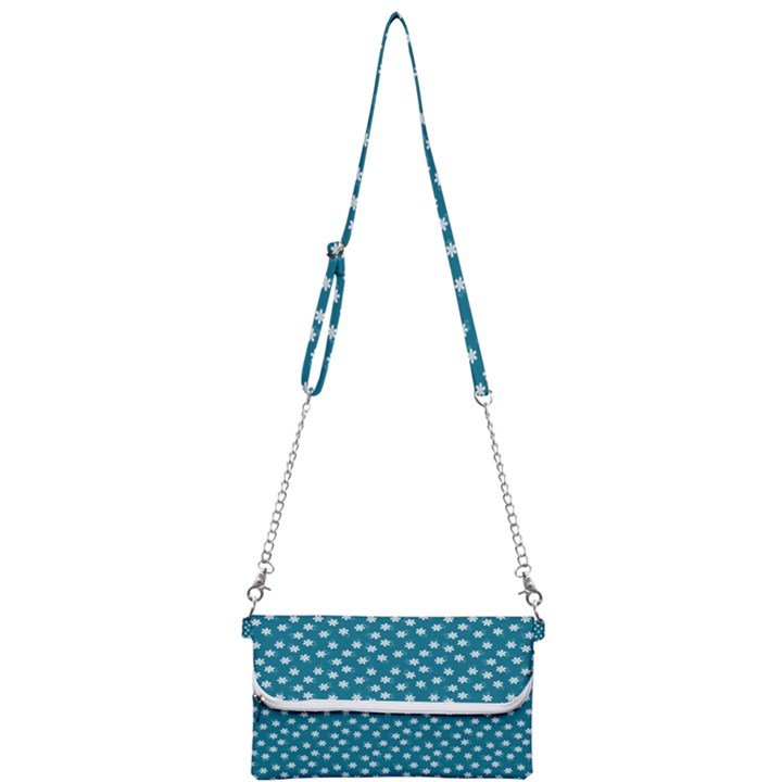 Teal White Floral Print Mini Crossbody Handbag