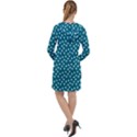 Teal White Floral Print Long Sleeve Hoodie Dress View2