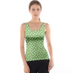 Spring Green White Floral Print Tank Top by SpinnyChairDesigns