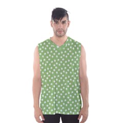 Spring Green White Floral Print Men s Basketball Tank Top by SpinnyChairDesigns