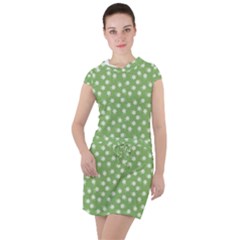 Spring Green White Floral Print Drawstring Hooded Dress by SpinnyChairDesigns