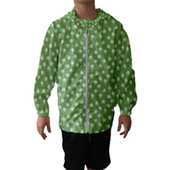 Spring Green White Floral Print Kids  Hooded Windbreaker by SpinnyChairDesigns