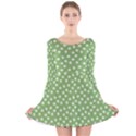 Spring Green White Floral Print Long Sleeve Velvet Skater Dress View1