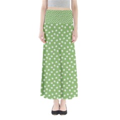 Spring Green White Floral Print Full Length Maxi Skirt by SpinnyChairDesigns