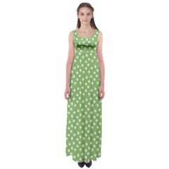 Spring Green White Floral Print Empire Waist Maxi Dress by SpinnyChairDesigns