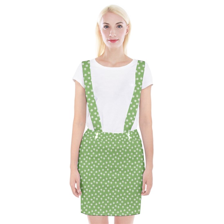 Spring Green White Floral Print Braces Suspender Skirt