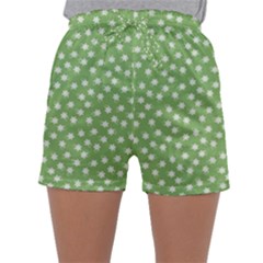 Spring Green White Floral Print Sleepwear Shorts by SpinnyChairDesigns