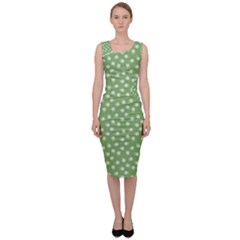 Spring Green White Floral Print Sleeveless Pencil Dress by SpinnyChairDesigns