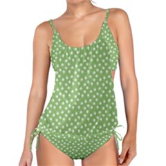 Spring Green White Floral Print Tankini Set by SpinnyChairDesigns