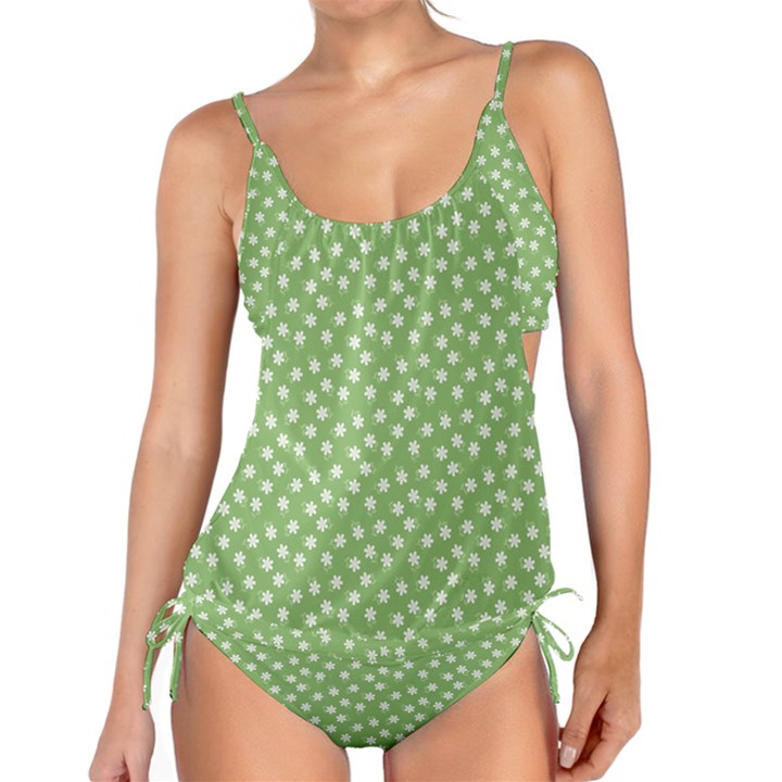 Spring Green White Floral Print Tankini Set