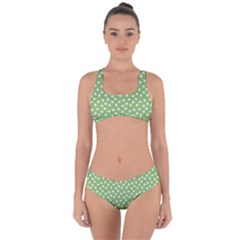 Spring Green White Floral Print Criss Cross Bikini Set