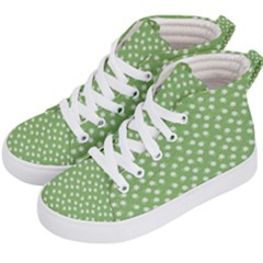 Spring Green White Floral Print Kids  Hi-top Skate Sneakers by SpinnyChairDesigns