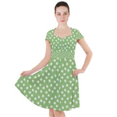 Spring Green White Floral Print Cap Sleeve Midi Dress by SpinnyChairDesigns