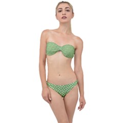 Spring Green White Floral Print Classic Bandeau Bikini Set by SpinnyChairDesigns