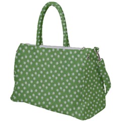 Spring Green White Floral Print Duffel Travel Bag by SpinnyChairDesigns