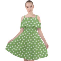 Spring Green White Floral Print Cut Out Shoulders Chiffon Dress by SpinnyChairDesigns