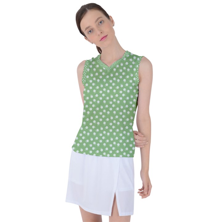 Spring Green White Floral Print Women s Sleeveless Sports Top