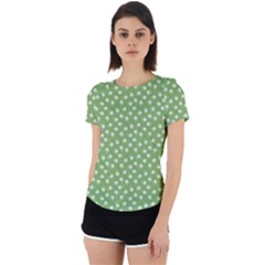 Spring Green White Floral Print Back Cut Out Sport Tee by SpinnyChairDesigns