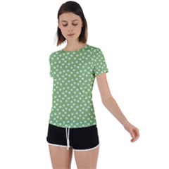 Spring Green White Floral Print Back Circle Cutout Sports Tee