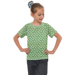 Spring Green White Floral Print Kids  Mesh Piece Tee