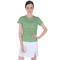 Spring Green White Floral Print Women s Sports Top by SpinnyChairDesigns