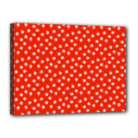 Red White Floral Print Canvas 16  X 12  (stretched) by SpinnyChairDesigns