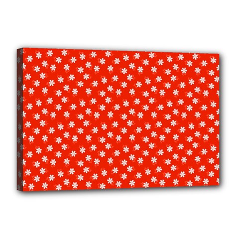 Red White Floral Print Canvas 18  X 12  (stretched) by SpinnyChairDesigns