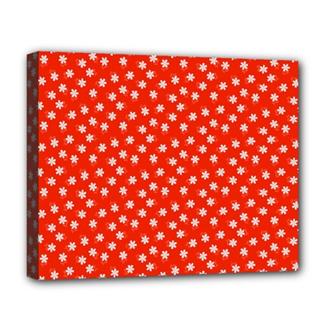 Red White Floral Print Deluxe Canvas 20  X 16  (stretched) by SpinnyChairDesigns