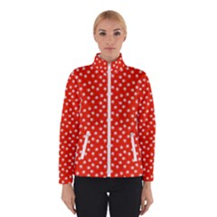 Red White Floral Print Winter Jacket by SpinnyChairDesigns