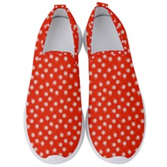 Red White Floral Print Men s Slip On Sneakers by SpinnyChairDesigns