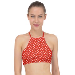 Red White Floral Print Racer Front Bikini Top by SpinnyChairDesigns