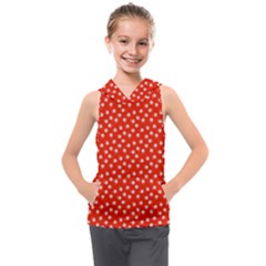 Red White Floral Print Kids  Sleeveless Hoodie by SpinnyChairDesigns