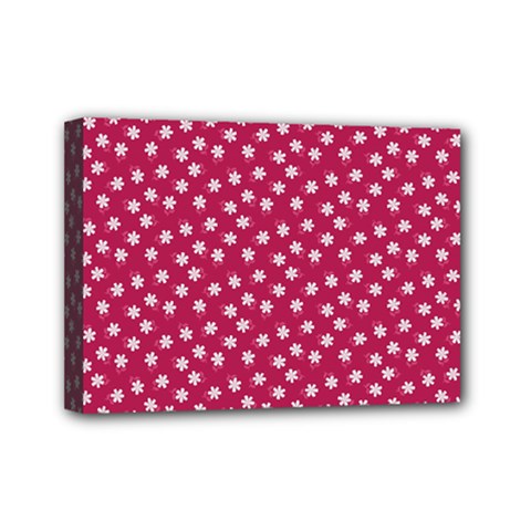 Magenta Rose White Floral Print Mini Canvas 7  X 5  (stretched) by SpinnyChairDesigns