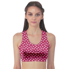 Magenta Rose White Floral Print Sports Bra by SpinnyChairDesigns