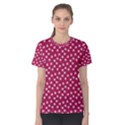 Magenta Rose White Floral Print Women s Cotton Tee View1