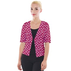 Magenta Rose White Floral Print Cropped Button Cardigan by SpinnyChairDesigns