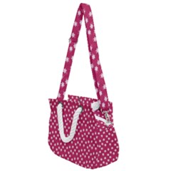 Magenta Rose White Floral Print Rope Handles Shoulder Strap Bag by SpinnyChairDesigns