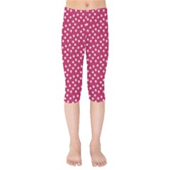 Magenta Rose White Floral Print Kids  Capri Leggings  by SpinnyChairDesigns