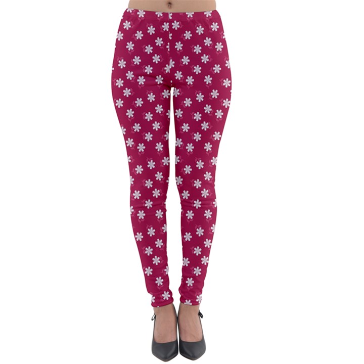 Magenta Rose White Floral Print Lightweight Velour Leggings