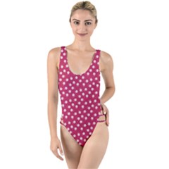 Magenta Rose White Floral Print High Leg Strappy Swimsuit by SpinnyChairDesigns