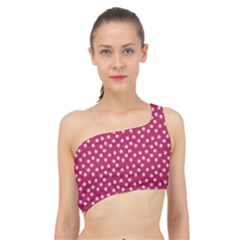 Magenta Rose White Floral Print Spliced Up Bikini Top  by SpinnyChairDesigns