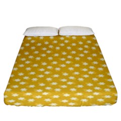 Saffron Yellow White Floral Pattern Fitted Sheet (king Size) by SpinnyChairDesigns